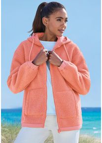 ELBSAND Damen Fleecejacke, orange, modisch, Gr. 36, unifarben, Obermaterial: 100% Polyester. Kapuzenfutter: 100% Polyester, Jacken, mit Kapuze