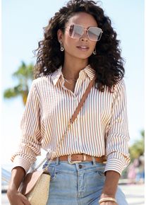 Vivance Damen Hemdblusecreme, sand gestreift, modisch, Gr. 36, gestreift, Web, Obermaterial: 52% Viskose, 48% Polyester, Blusen, mit Streifenmuster,