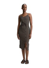 Damen Midikleid, schwarz, casual, Gr. L, Tom Tailor Denim, bedruckt, gestreift, Web, Obermaterial: 95% Viskose, 5% Elasthan, Kleider, mit grafischem