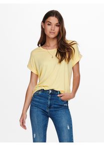 Only Damen T-Shirt "ONLMOSTER S/S O-NECK TOP NOOS JRS", gelb, casual, Gr. M, unifarben, Jersey, Obermaterial: 75% Viskose, 20% Polyester, 5%