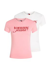 Tommy Jeans Damen T-Shirt "TJW 2PACK ESSENTIAL LOGO TEE", pink, casual, Gr. M, bedruckt, Single Jersey, Obermaterial: 70% Baumwolle, 30% Viskose,