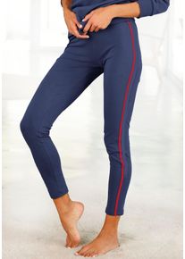 H.I.S. H.I.S Damen Leggings, Gr. 32, blau, Single Jersey, Obermaterial: 95% Baumwolle, 5% Elasthan, unifarben mit Farbeinsatz, Basic, Hosen, Seitliche