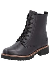 Remonte Damen Schnürboots, Gr. 37, schwarz, Leder, Lederimitat, unifarben, klassisch, Schuhe, Blockabsatz, Schnürstiefelette im Used Look