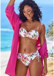 Lascana Damen Bügel-Bandeau-Bikini-Top "Malia", weiß, Gr. 34, bedruckt, floral, Polyamid, Microfaser, Bikini-Oberteile, mit tropischem Print