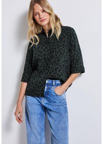 Street One Damen Hemdbluse, grün, casual, Gr. 46, animal-print, bedruckt, Web, Obermaterial: 100% Baumwolle, Blusen, mit Animal-Print und im