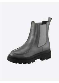 Heine Damen Stiefelette, Gr. 36, grau, Leder, Glattleder, Rindsleder, modisch, Schuhe