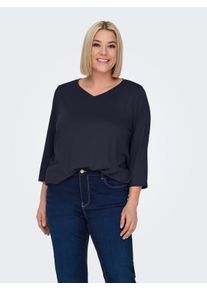 Only CARMAKOMA Damen 3/4-Arm-Shirt "CARCARLINNE V-NECK 3/4 TOP JRS BF", blau, modisch, Gr. M, unifarben, Jersey, Obermaterial: 65% Polyester, 35%