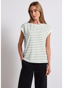 Street One Damen T-Shirt, weiß, casual, Gr. 44, gestreift, Stoff, 73% Polyester, 24% Viskose, 3% Elasthan, Shirts, im Streifendesign