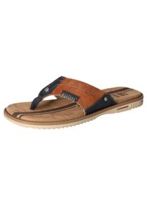 Mustang Shoes Herren Zehentrenner, Gr. 46, blau, Lederimitat, kontrastfarbene Details, casual, Schuhe, Sommerschuh, Schlappen, Poolslides, Badeschuh,