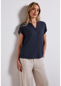 Street One Damen Kurzarmbluse, blau, casual, Gr. 36, unifarben, Web, Obermaterial: 100% Viskose, Blusen, Split Neck