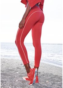 H.I.S. H.I.S Damen Leggings, Gr. 36, rot, Single Jersey, Obermaterial: 95% Baumwolle, 5% Elasthan, unifarben, Basic, Hosen, mit schmalen Streifen, Loungewear