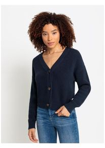 Lascana Strickjacke blau Gr. 44/46 für Damen. Mit V-Ausschnitt. Figurumspielend. Nachhaltig.