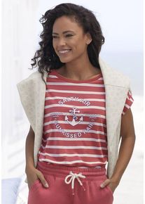 H.I.S. H.I.S T-Shirt 'Heiligenhafen' rot Gr. 32/34 für Damen. Rundhals und Druck. Basic