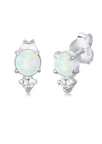 Elli Damen Paar Ohrstecker "Opal Rund und Zirkonia 925 Silber", OneSize,mit Steinen, Silber 925 (Sterlingsilber), silber, Silber 925
