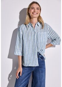 Street One Damen Hemdbluseserenity blau, casual, Gr. 46, gestreift, Web, Obermaterial: 100% Leinen, Blusen, mit Streifenmuster und Knopfleiste