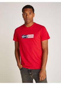 Herren Rundhalsshirt "TJM SLIM ENTRY GRAPHIC TEE EXT", rot, casual, Gr. XXL, Tommy Jeans PLUS, unifarben, bedruckt, bestickt, Single Jersey,