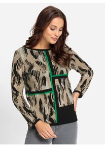 Inspirationen Damen Strickpullover "Langarm-Pullover", beige, Gr. 38, gemustert, mehrfarbig, animal-print, 50% Baumwolle, 50% Polyacryl, Pullover