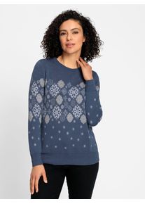 Inspirationen Damen Rundhalspullover "Jacquard-Pullover", blau, Gr. 38, gemustert, mehrfarbig, 70% Baumwolle, 30% Polyacryl, Pullover