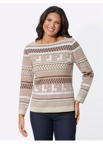 Classic Basics Damen Jacquardpullover "Jacquard-Pullover"beige, schoko, gemustert, Gr. 50, gemustert, mehrfarbig, gestreift, 40% Viskose, 30%