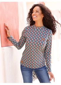 Casual Looks Damen Stehkragenshirt "Stehkragen-Shirt"rauchblau, rostrot, bedruckt, Gr. 40, gemustert, mehrfarbig, 95% Baumwolle, 5% Elasthan, Shirts