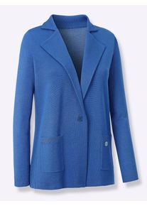 Damen Jacquardstrickjacke, blau, Gr. 40, CREATION L PREMIUM, unifarben, 100% Schurwolle, Strickjacken