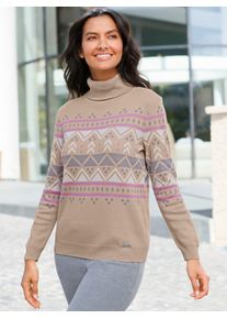 Casual Looks Damen Norwegerpullover "Rollkragen-Pullover", beige, Gr. 38, gemustert, mehrfarbig, Norwegermuster, 50% Baumwolle, 50% Polyacryl,