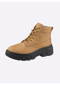 Heine Damen Schnürstiefelette, Gr. 37, gelb, Leder, Rindsleder, Nubukleder, modisch, Schuhe