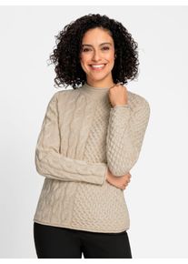 Inspirationen Damen Stehkragenpullover "Stehkragen-Pullover", beige, Gr. 36, unifarben, 60% Baumwolle, 40% Polyacryl, Pullover