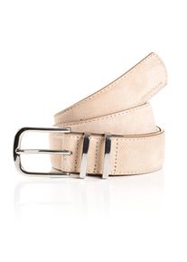 Tom Tailor Damen Synthetikgürtel "TTMILLIE", beige, Gr. 95, Materialmix, Gürtel, Veloursleder mit Ziernähten – 3,5 cm breit