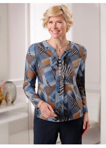 CLASSIC Damen Rundhalsshirt "Winter-Shirt"cognac, bleu, bedruckt, Gr. 38, gemustert, mehrfarbig, 95% Polyester, 5% Elasthan, Shirts