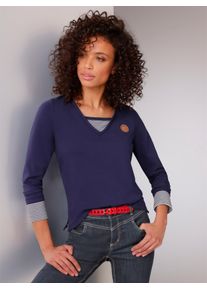 Damen Langarmshirt "Pima-Baumwoll-Shirt", blau, Gr. 36, CREATION L PREMIUM, unifarben, gemustert, 95% Baumwolle, 5% Elasthan, Shirts