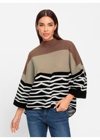 Heine Damen 3/4 Arm-Pullover "Pullover", schwarz, Gr. 40, gemustert, animal-print, mehrfarbig, 50% Viskose, 28% Polyester, 22% Polyamid, Pullover