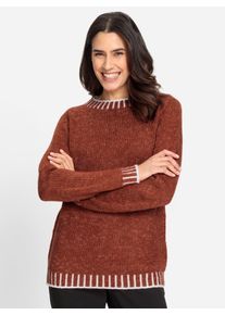 Inspirationen Damen Rundhalspullover "Pullover", orange, Gr. 38, gemustert, 90% Polyacryl, 6% Polyamid, 4% Wolle, Pullover