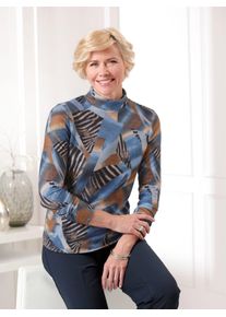 CLASSIC Damen Stehkragenshirt "Winter-Shirt"cognac, bleu, bedruckt, Gr. 40, gemustert, mehrfarbig, 95% Polyester, 5% Elasthan, Shirts