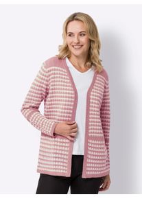 Classic Basics Damen Longstrickjackealtrosa, champagner, gemustert, Gr. 56, gemustert, gestreift, mehrfarbig, 100% Polyacryl, Strickjacken