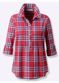 Casual Looks Damen Langarmbluse, rot, Gr. 44, gemustert, kariert, mehrfarbig, 100% Baumwolle, Blusen