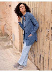 Inspirationen Damen Longstrickjacke, blau, Gr. 38, unifarben, 60% Baumwolle, 40% Polyacryl, Strickjacken
