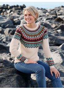Casual Looks Damen Norwegerpullover "Pullover", bunt, Gr. 36, gemustert, mehrfarbig, Norwegermuster, 72% Baumwolle, 28% Polyacryl, Pullover