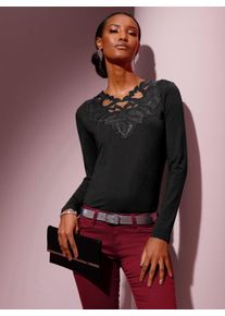 CRÉATION L CREATION L Damen Langarmshirt "Modal-Baumwoll-Shirt", schwarz, Gr. 38, unifarben, 48% Baumwolle, 48% Modal, 4% Elasthan, Shirts