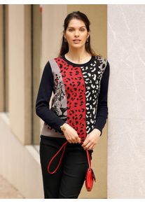 Classic Basics Damen Jacquardpullover "Jacquard-Pullover", grau, Gr. 52, gemustert, animal-print, mehrfarbig, 100% Polyacryl, Pullover