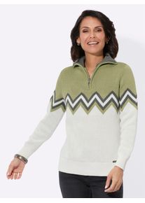 Casual Looks Damen Troyer "Pullover"schilf, ecru, gemustert, Gr. 40, gemustert, mehrfarbig, 100% Baumwolle, Pullover