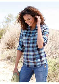Casual Looks Damen Flanellblusemarine, schilf, kariert, Gr. 38, gemustert, kariert, mehrfarbig, 100% Baumwolle, Blusen