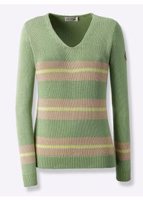 Casual Looks Damen V-Ausschnitt-Pullover "Pullover"eucalyptus, beige, Gr. 40, gemustert, mehrfarbig, gestreift, 50% Baumwolle, 50% Polyacryl, Pullover