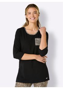 feel good Damen Rundhalsshirt "Longshirt", Gr. 36, schwarz, 95% Baumwolle, 5% Elasthan, gemustert, animal-print, Shirts