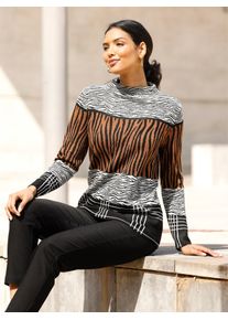 Classic Basics Damen Jacquardpullover "Jacquard-Pullover", braun, Gr. 48, gemustert, animal-print, mehrfarbig, 100% Polyacryl, Pullover