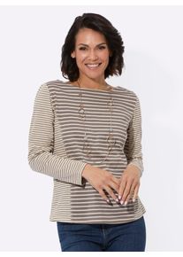Casual Looks Damen Langarmshirt "Shirt"taupe, elfenbein, geringelt, Gr. 40, gemustert, mehrfarbig, gestreift, 100% Baumwolle, Shirts