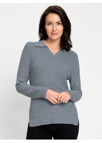 Inspirationen Damen Strickpullover "Polopullover", blau, Gr. 40, meliert, 100% Baumwolle, Pullover