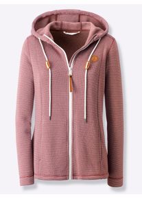 Casual Looks Damen Fleecejackerotbraun, ecru, geringelt, Gr. 38, gemustert, gestreift, mehrfarbig, 100% Polyester, Jacken