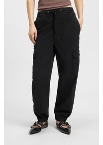 HUGO BLUE Damen Cargohose "Hisune", schwarz, casual, Gr. 42, unifarben, Web, Obermaterial: 98% Baumwolle, 2% Elasthan, Hosen, mit Tunnelzug