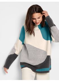 Inspirationen Damen Strickpullover "Pullover"champagner, aquapetrol, gemustert, Gr. 36, gemustert, 50% Viskose, 28% Polyester, 22% Polyamid, Pullover